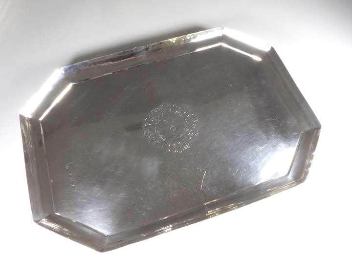 George I silver tray by Francis Plymley of cut-corner rectangular form